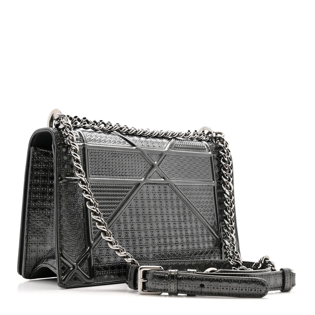 Metallic Patent Micro-Cannage Medium Diorama Flap Bag Onyx Black