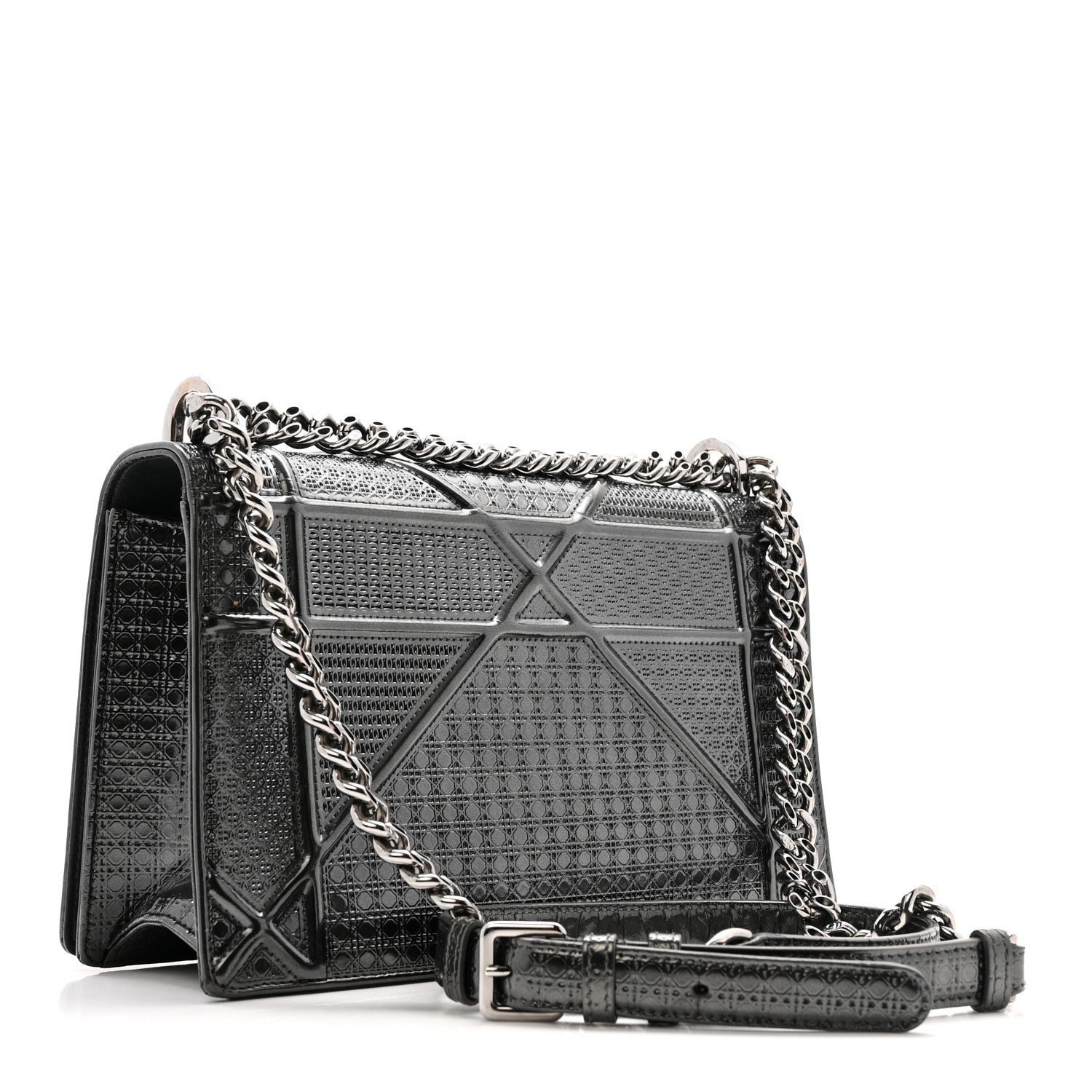 Metallic Patent Micro-Cannage Medium Diorama Flap Bag Onyx Black