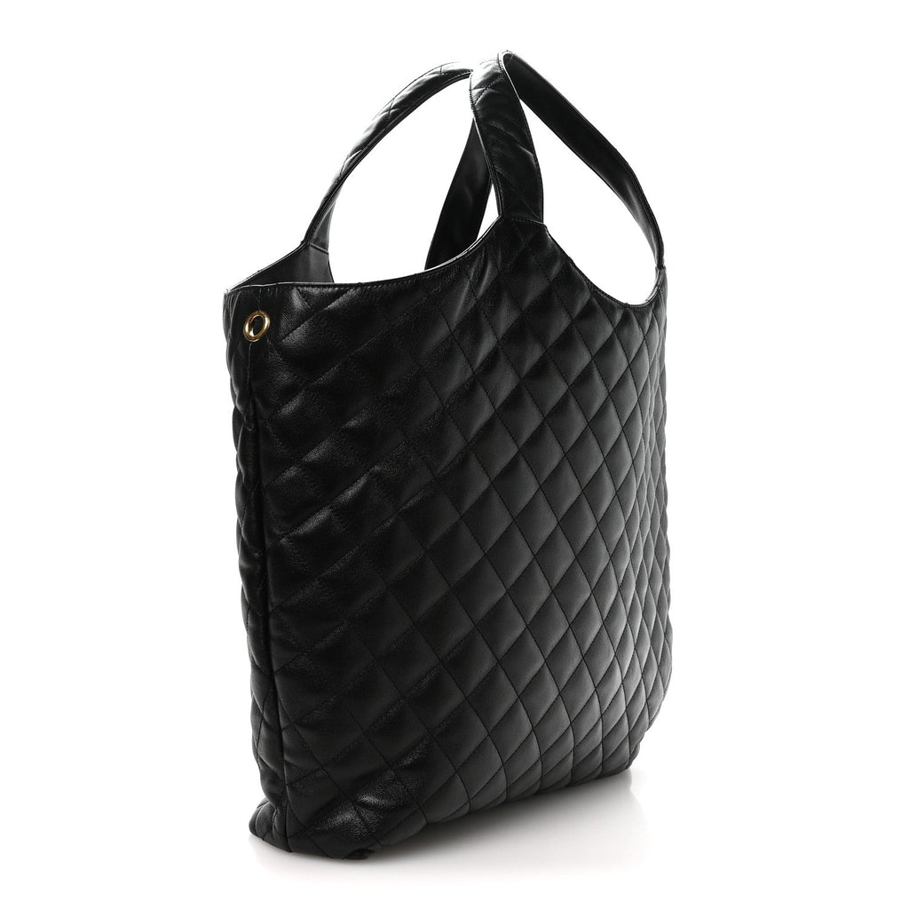 Lambskin Quilted Maxi Icare Shopping Tote Black
