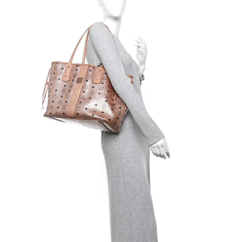 Metallic Visetos Medium Liz Reversible Shopper Tote Champagne Gold