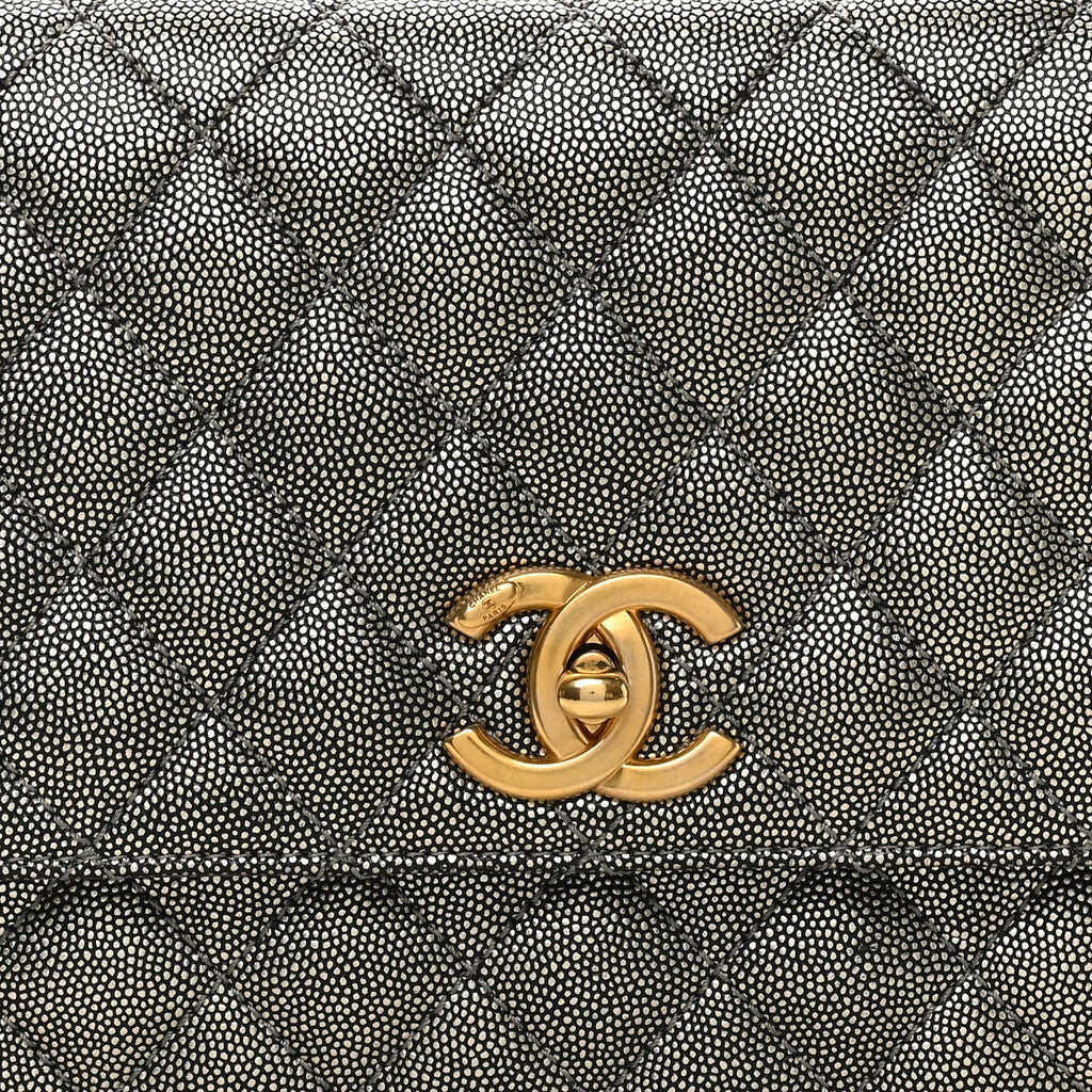Metallic Caviar Quilted Small Coco Handle Flap Silver