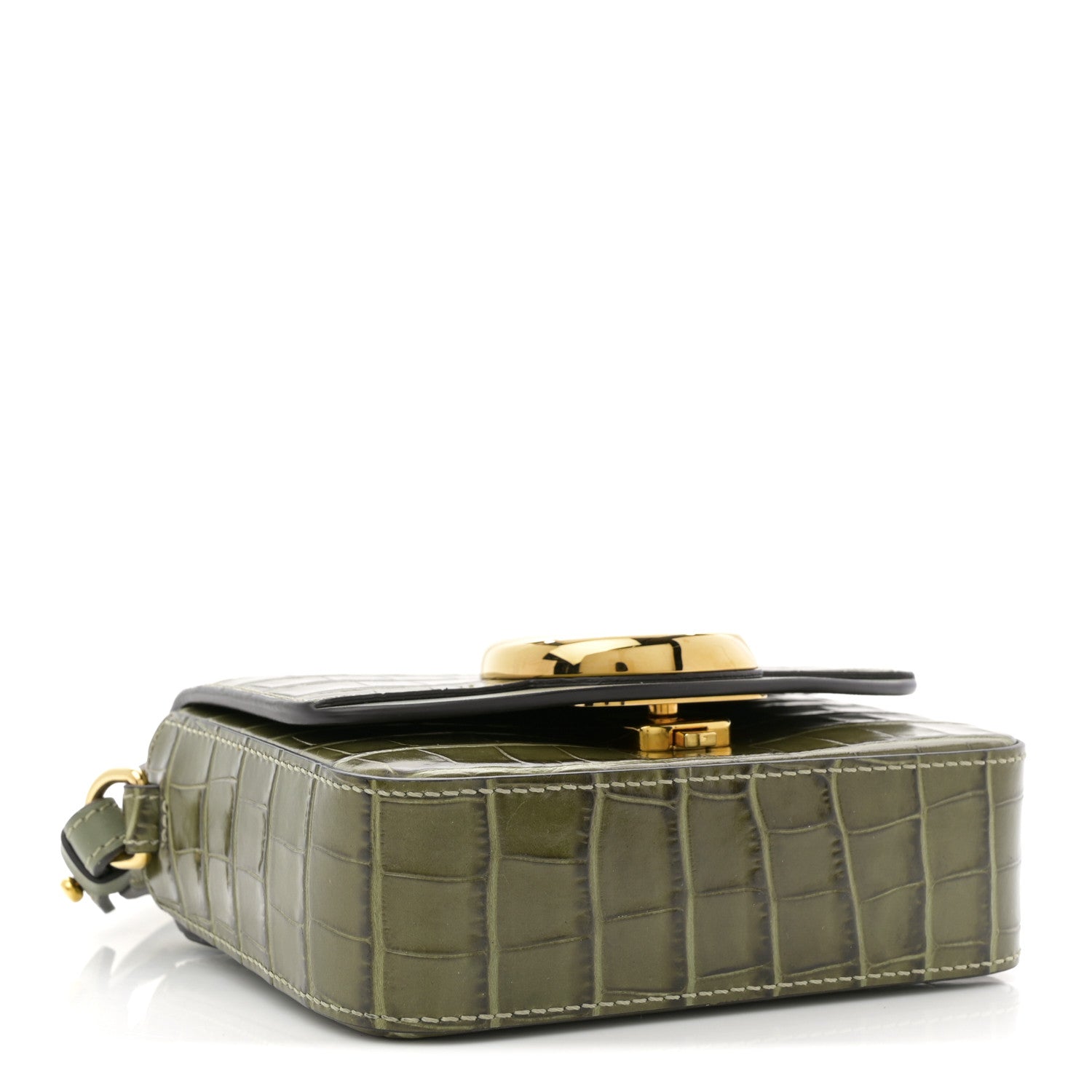 Calfskin Crocodile Embossed Mini C Double Carry Misty Forest