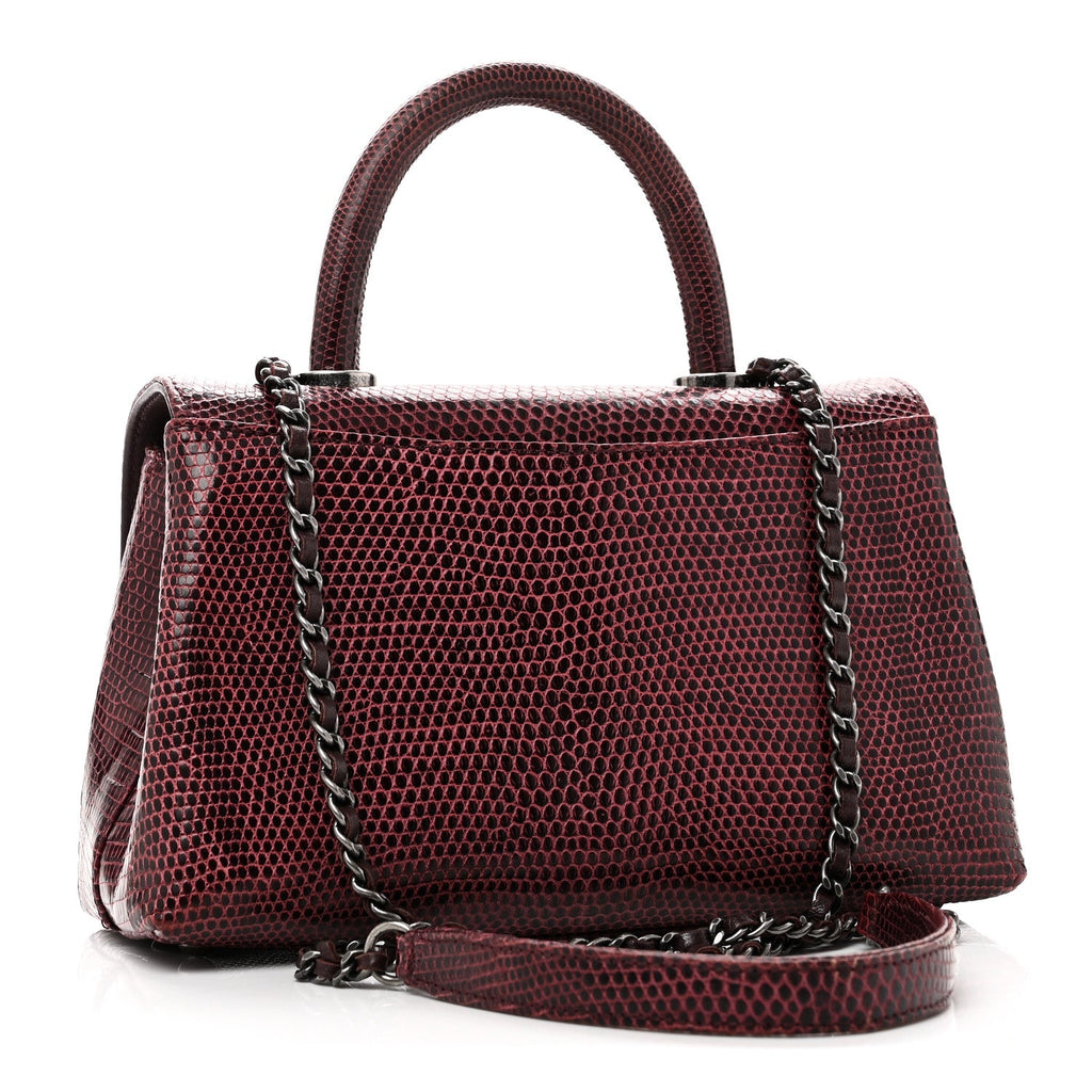 Lizard Mini Coco Handle Flap Burgundy