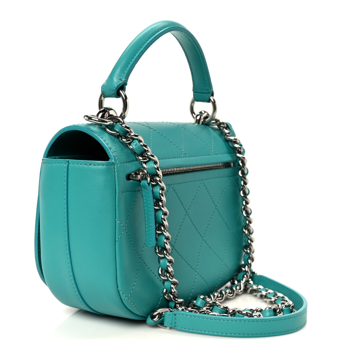 Calfskin Stitched Small Ring My Bag Flap Crossbody Turquoise