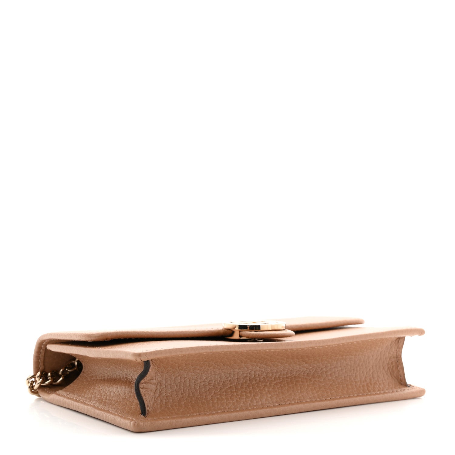 Dollar Calfskin Interlocking G Chain Wallet Camelia