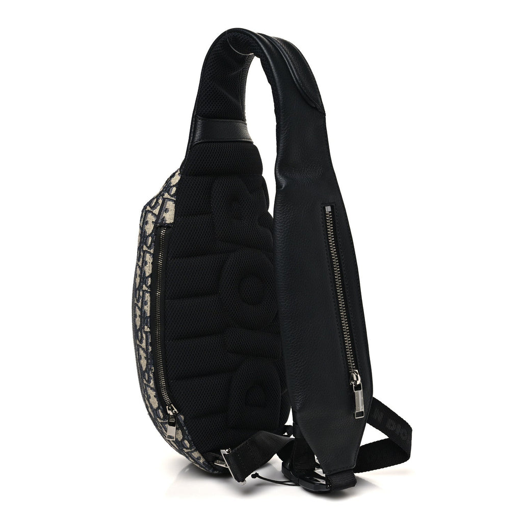 Grained Calfskin Oblique Scarab Sling Bag Blue Black