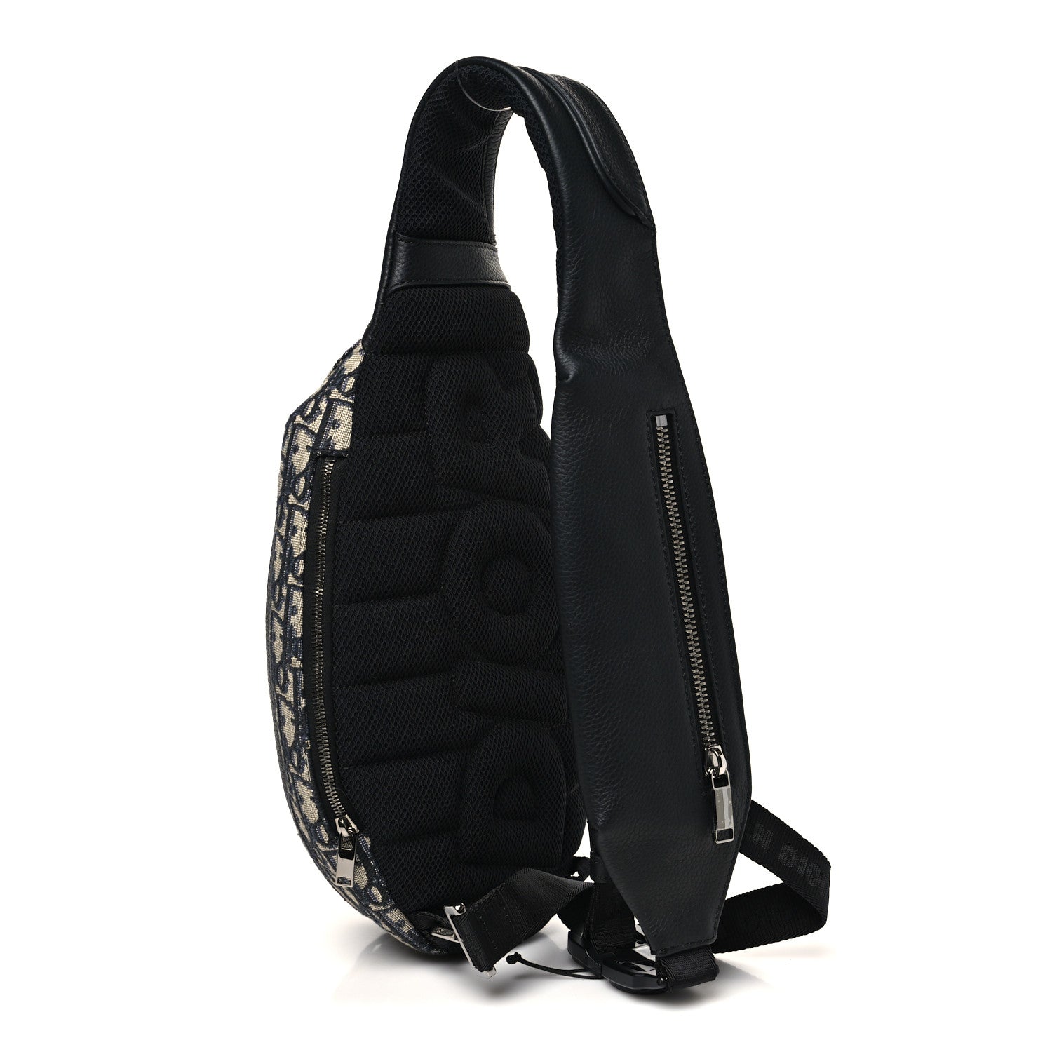 Grained Calfskin Oblique Scarab Sling Bag Blue Black
