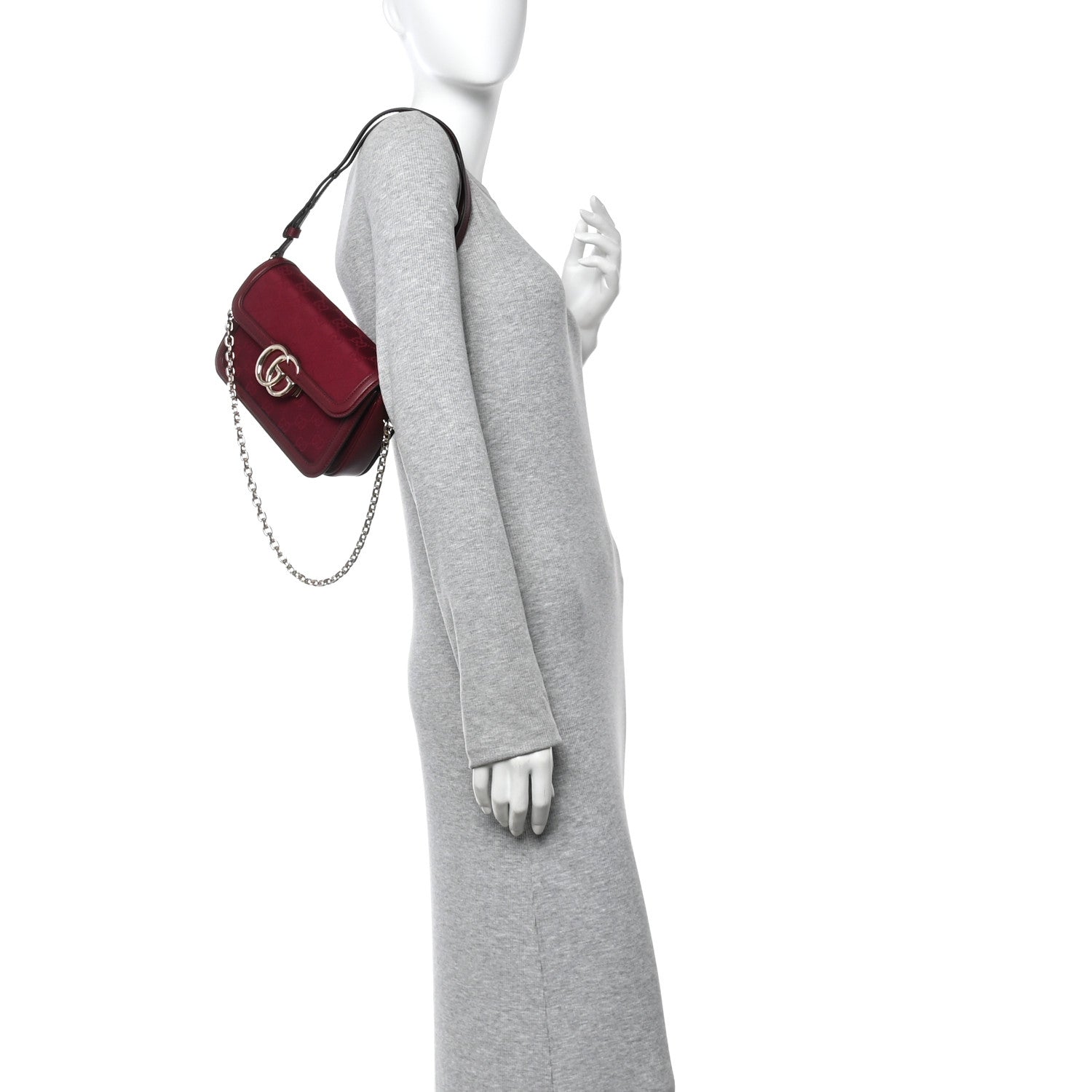 Crepe Wool Silk GG Monogram Go Small Shoulder Bag Rosso Ancora