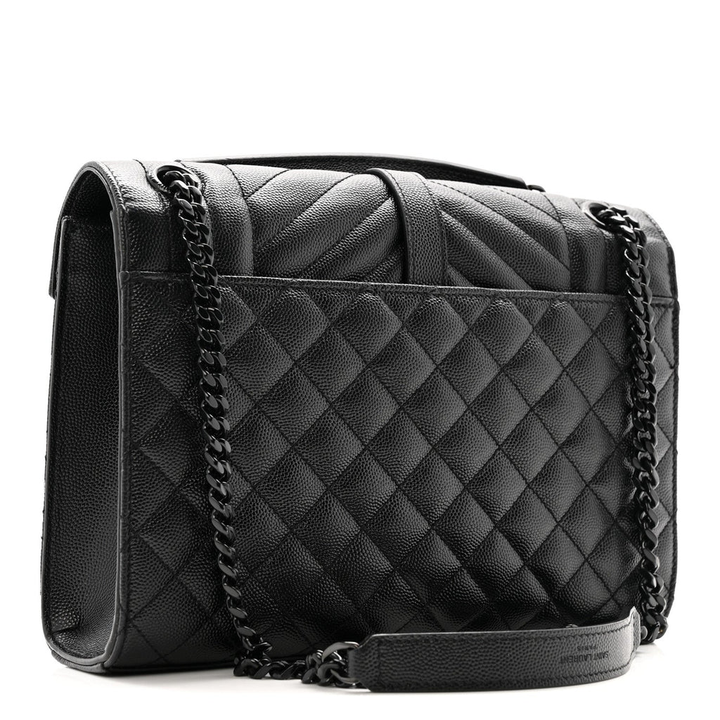 Grain De Poudre Textured Mixed Matelasse Triquilt Medium Monogram Monochrome Satchel Black