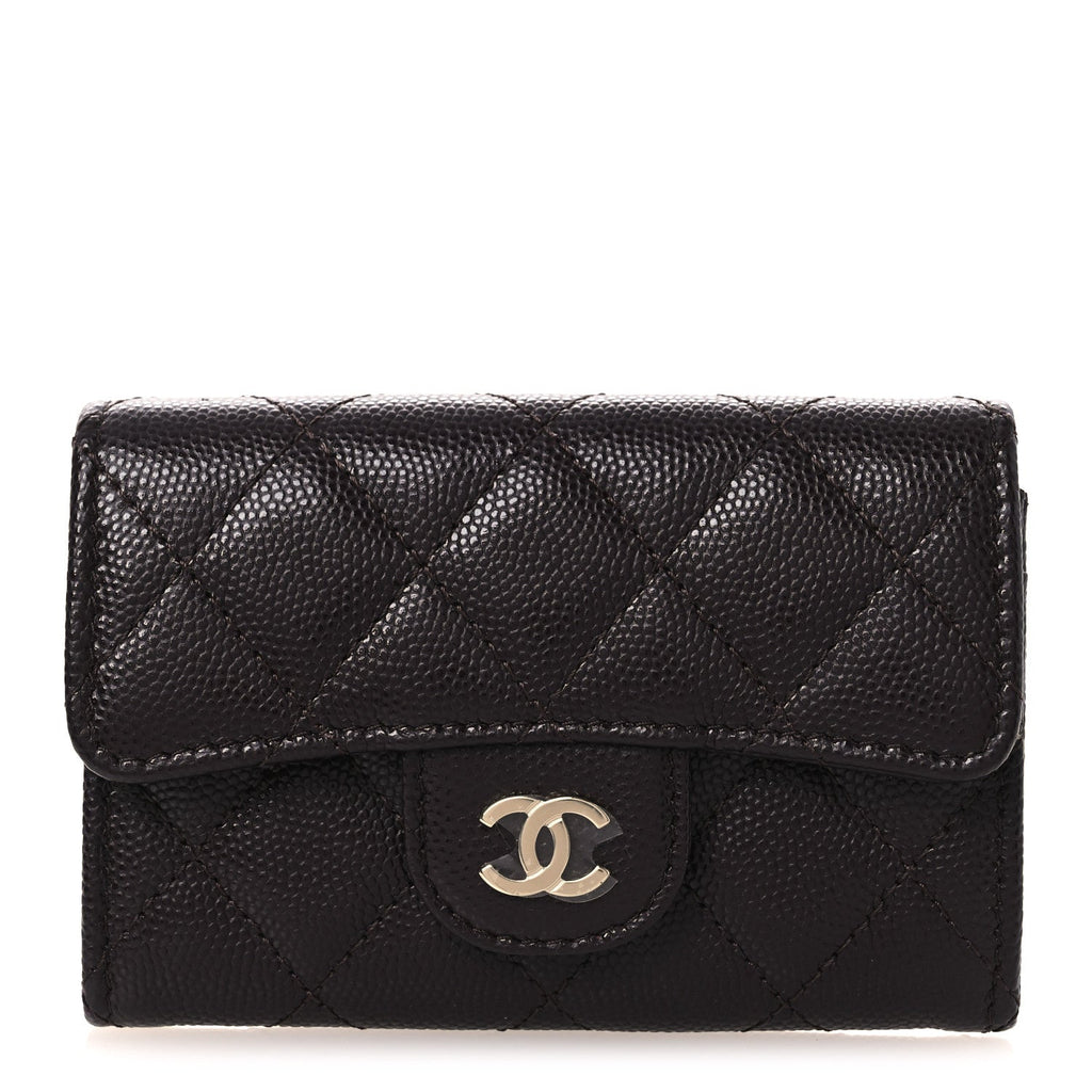 Caviar Quilted Flap  Holder Wallet Burgundy
