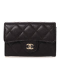 Caviar Quilted Flap  Holder Wallet Burgundy