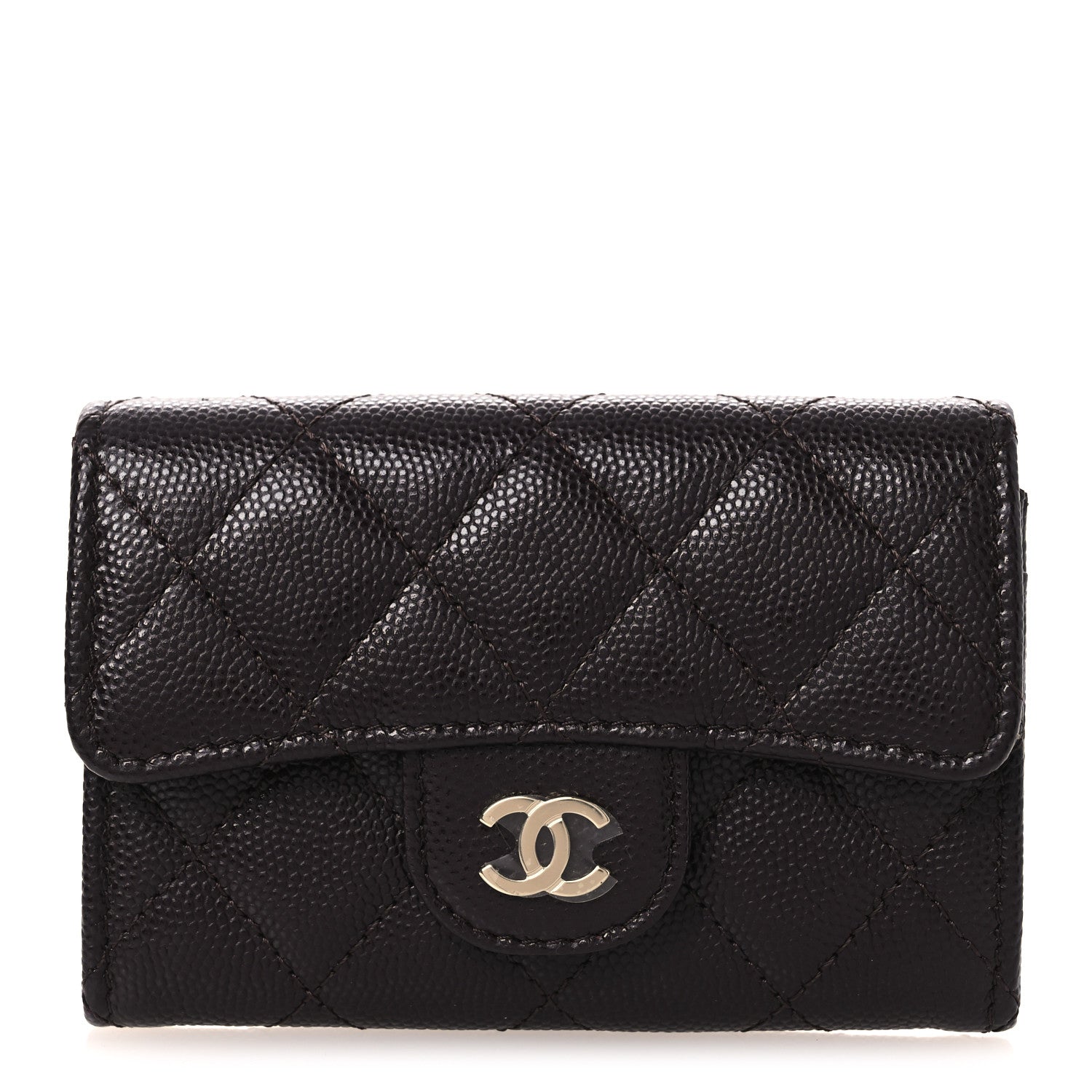 Caviar Quilted Flap  Holder Wallet Burgundy
