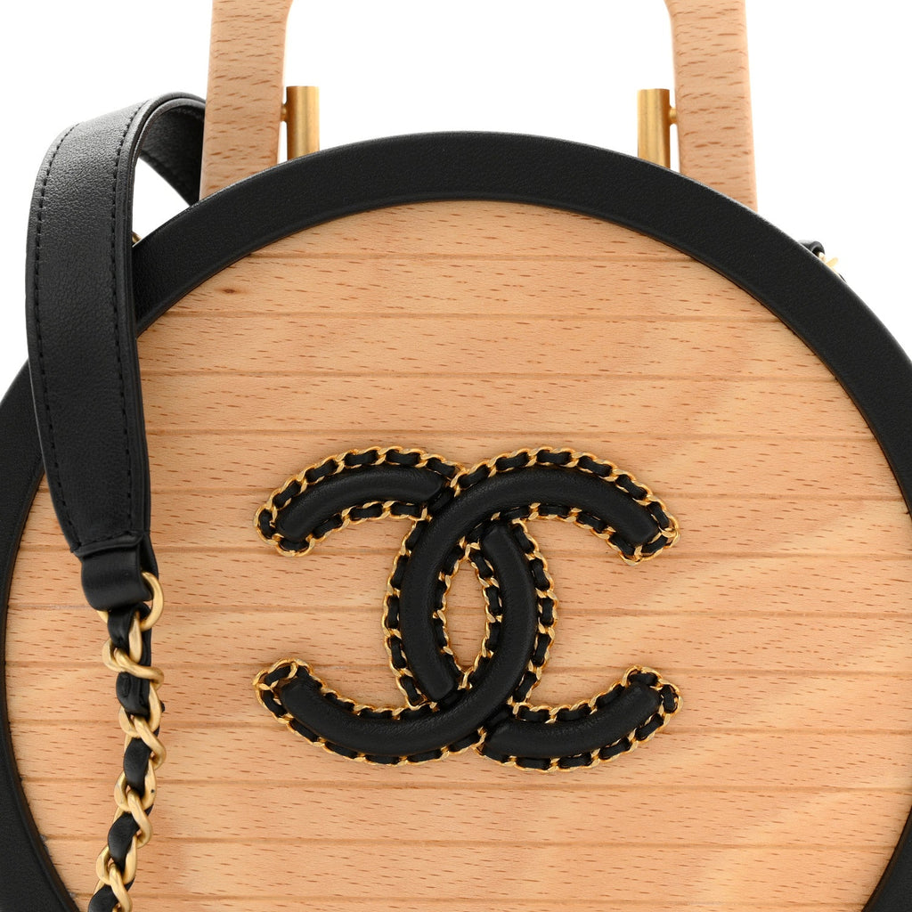Beech Wood Lambskin Round CC Vanity Case Black