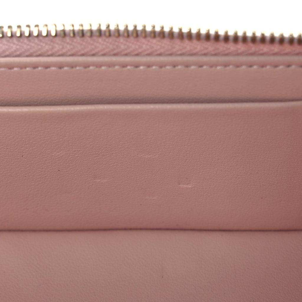 Shiny Lambskin Quilted Top Handle Vanity Case With Chain Pink