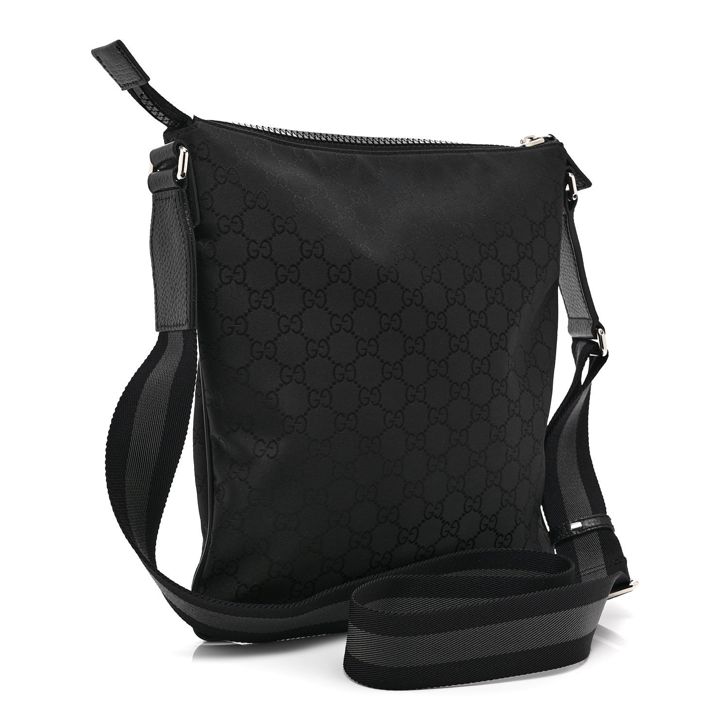Nylon Monogram Small Flat Messenger Bag Black