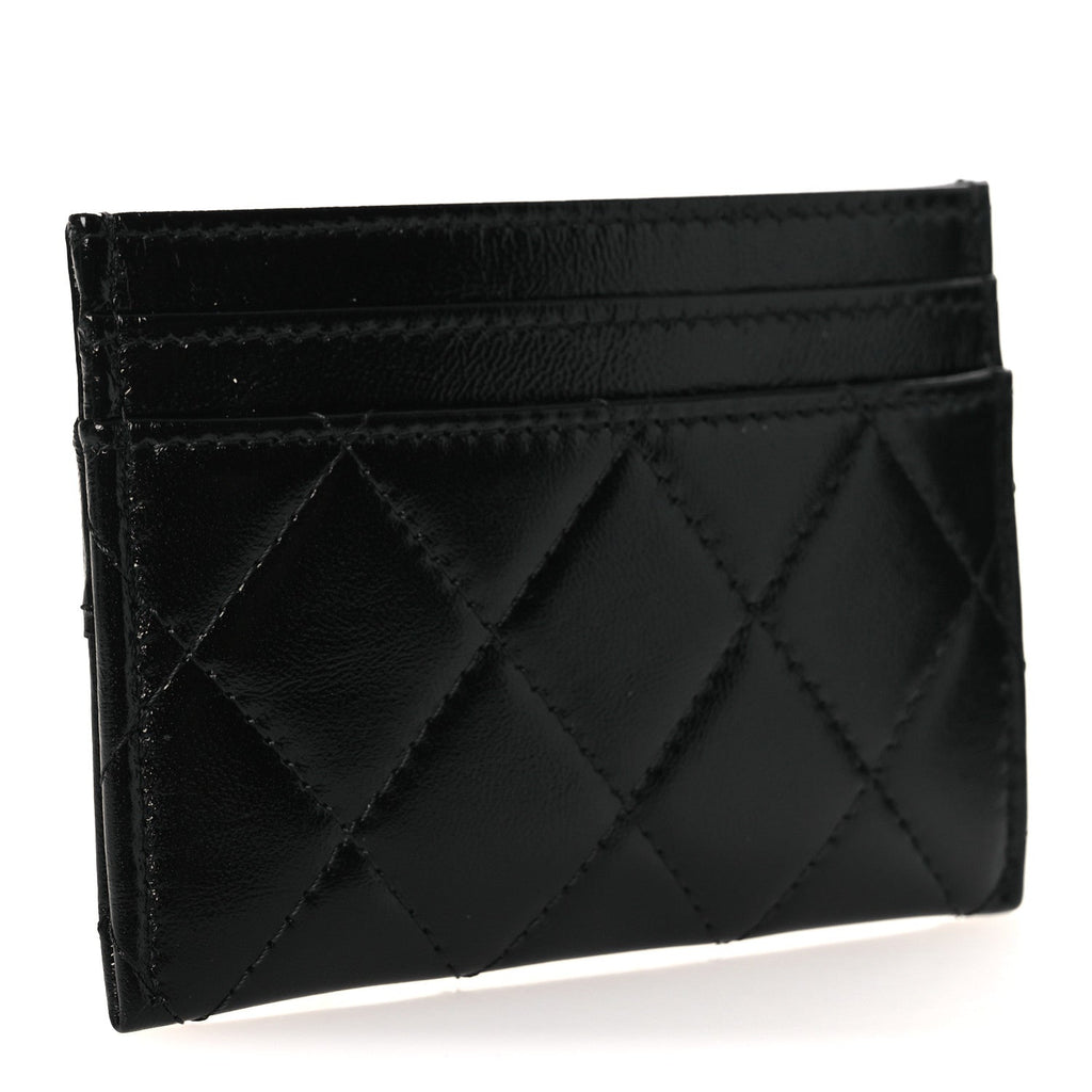Shiny Crumpled Calfskin Quilted 31  Holder Black