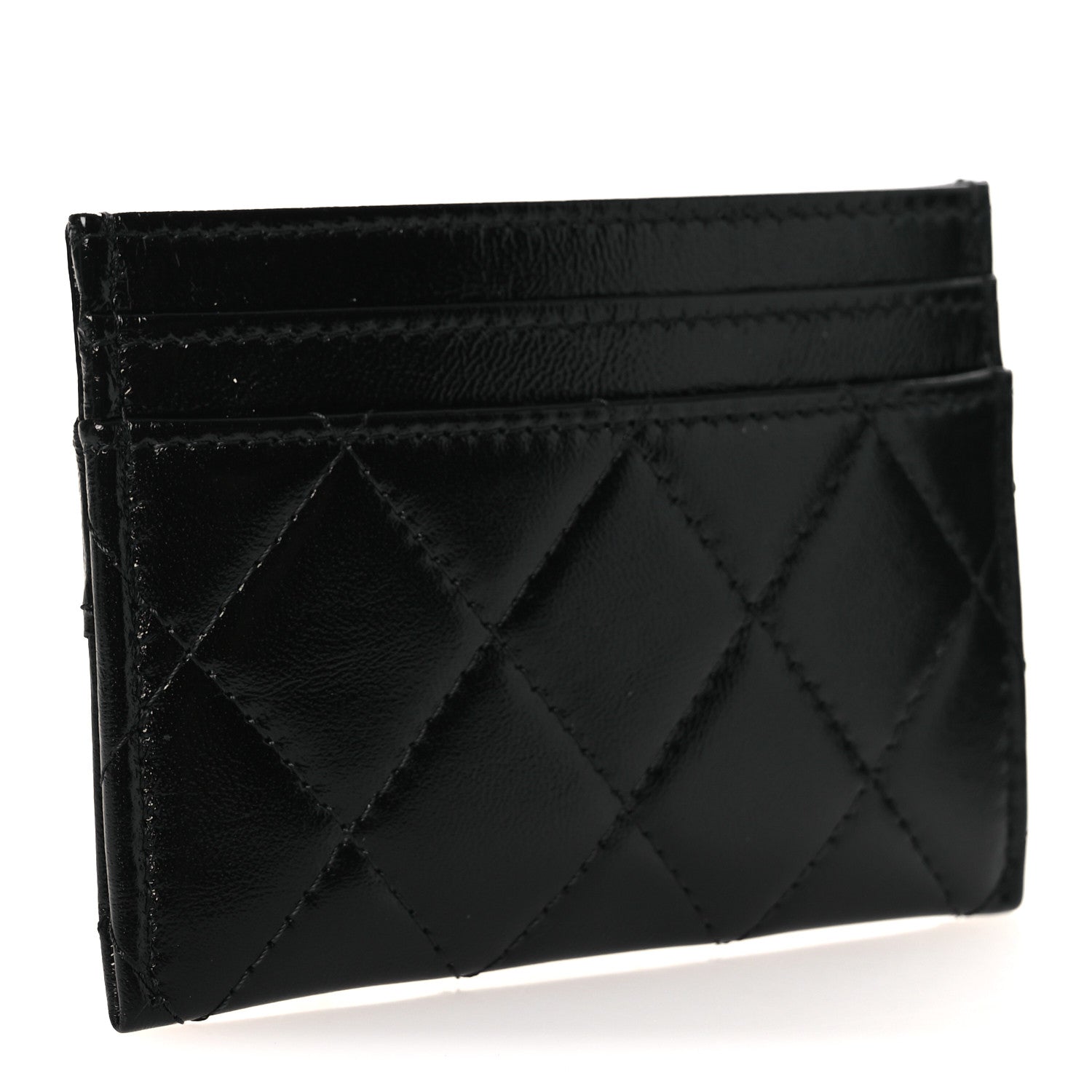 Shiny Crumpled Calfskin Quilted 31  Holder Black