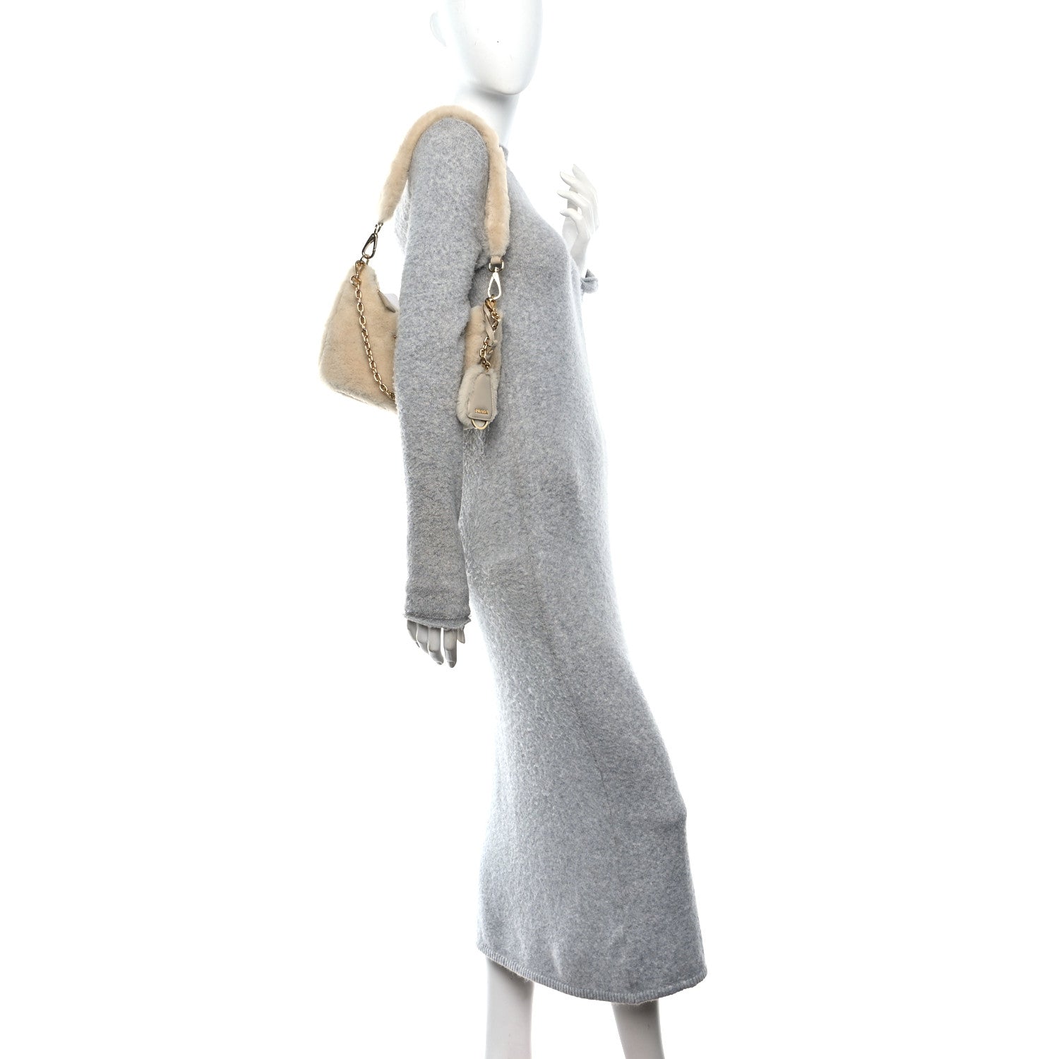 Shearling Nappa Mini Re-Edition Shoulder Bag Ecru