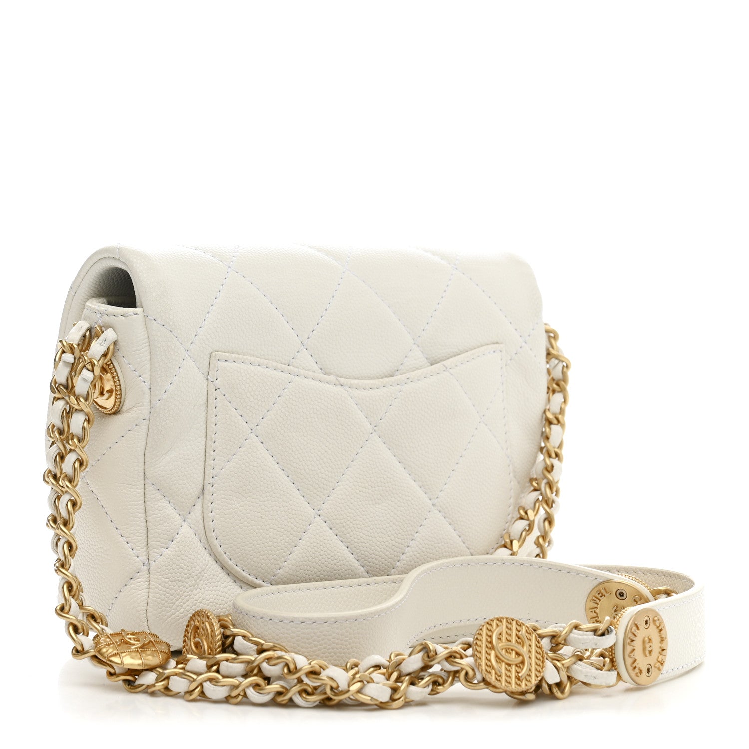 Caviar Quilted Mini Twist Your Buttons Flap  White