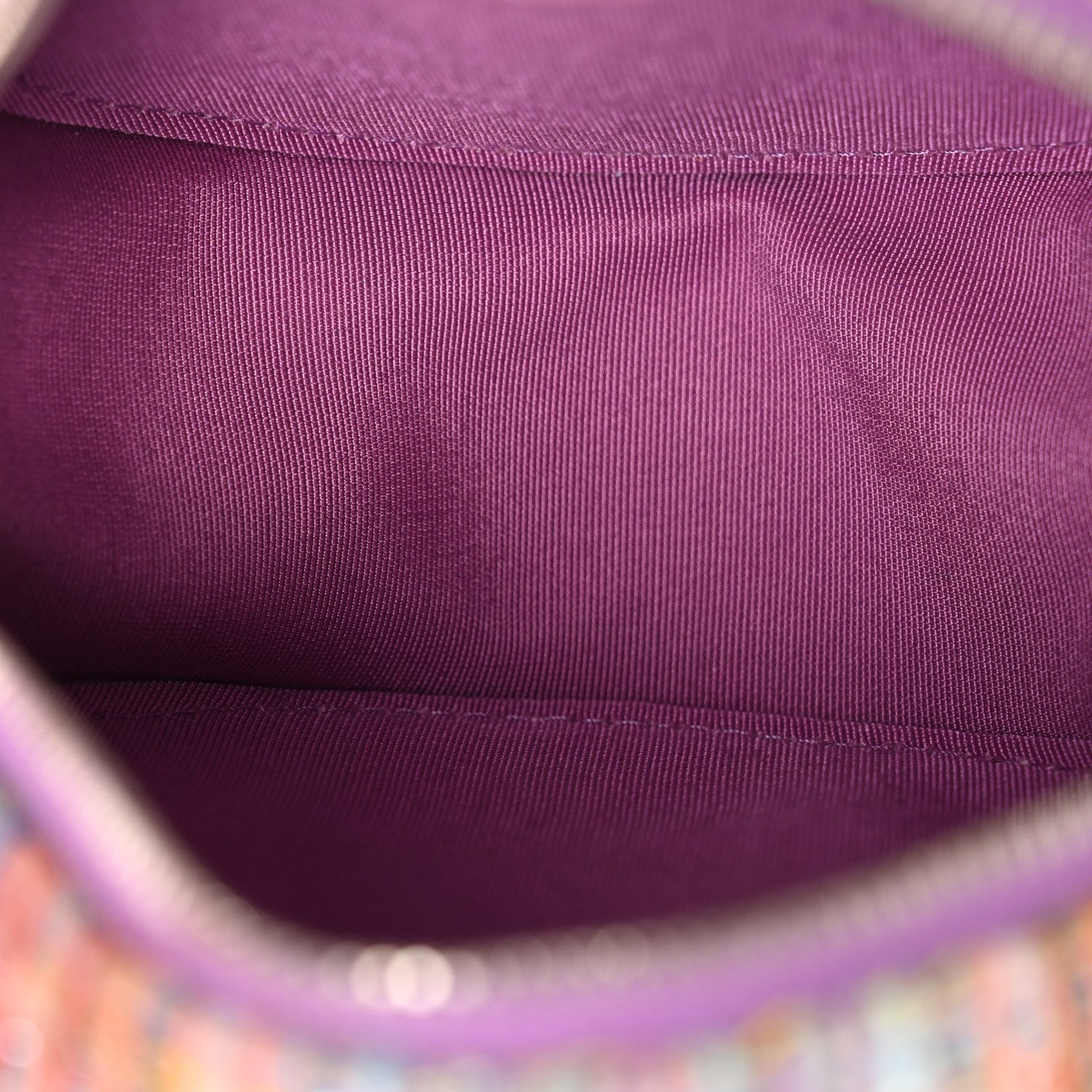Tweed Quilted Round Clutch With Chain Blue Pink Orange