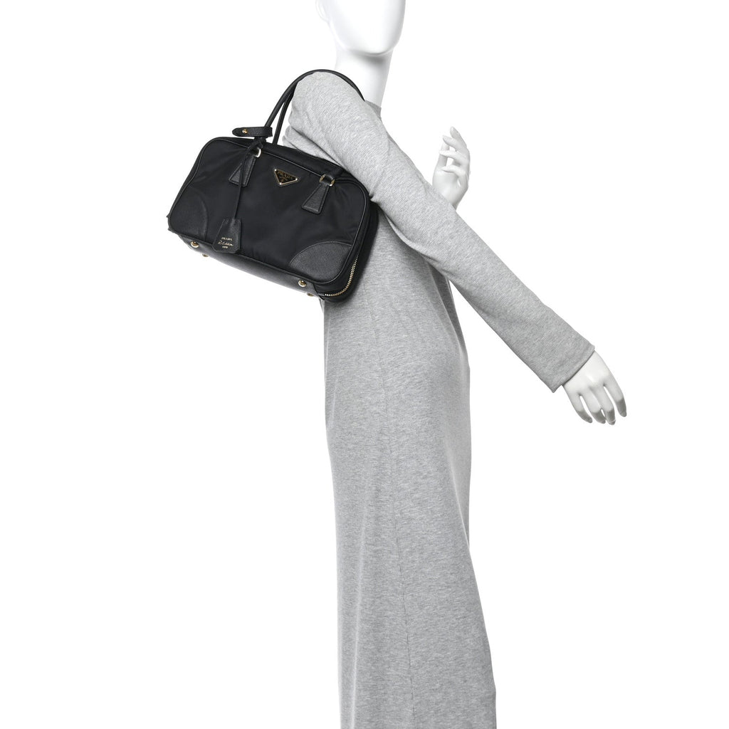 Re-Nylon Saffiano Medium Re-Edition 1978 Two Handle Bag Black