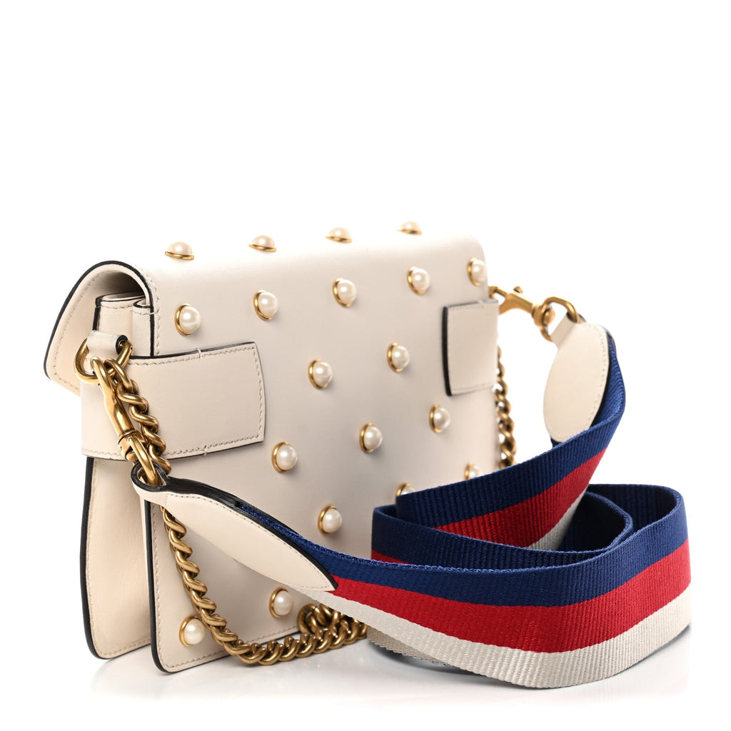 Nappa Pearl Studded Mini Queen Margaret Broadway Shoulder Bag Mystic White