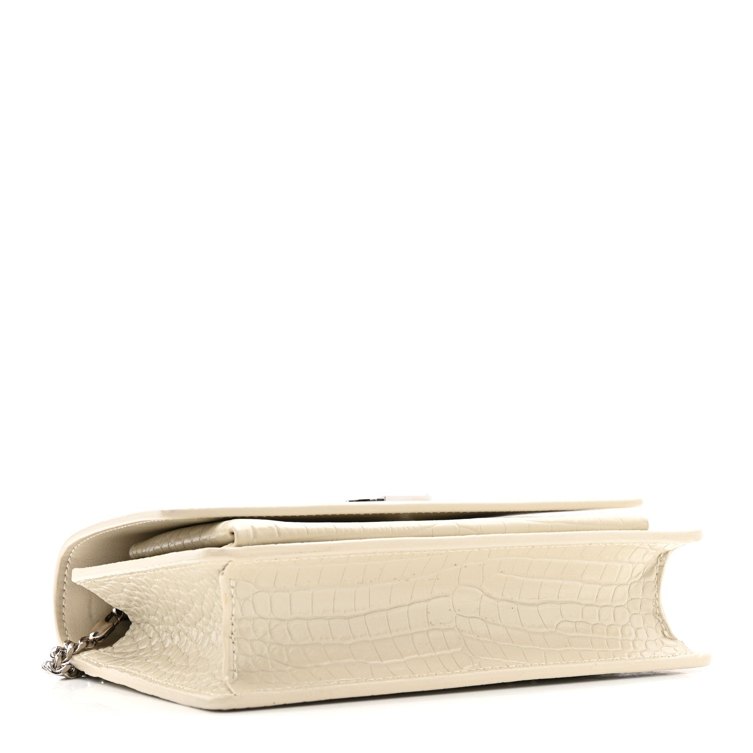 Calfskin Crocodile Embossed Monogram Sunset Chain Wallet Blanc Vintage