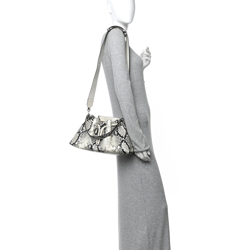 Calfskin Snakeskin Embossed Cinch M Bucket Bag Neutral