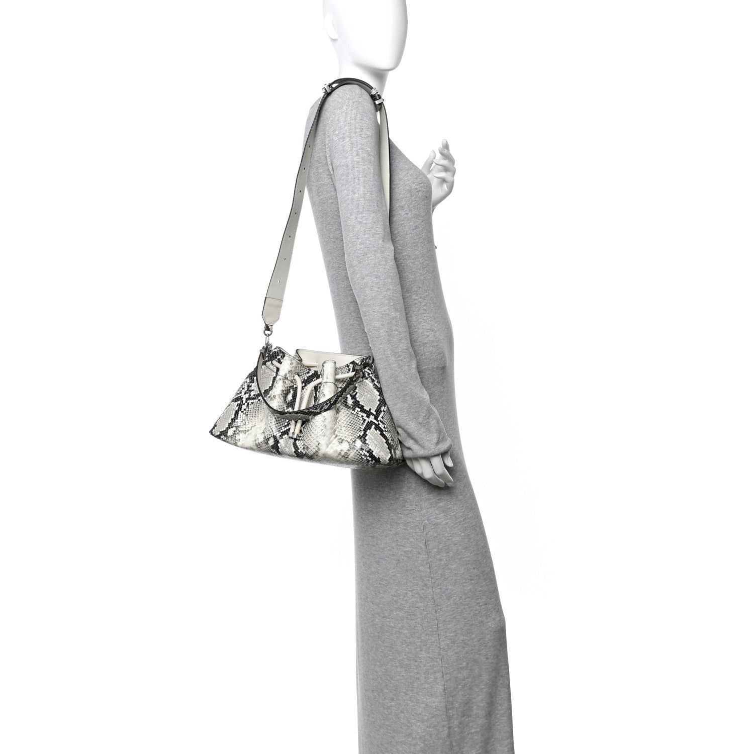 Calfskin Snakeskin Embossed Cinch M Bucket Bag Neutral
