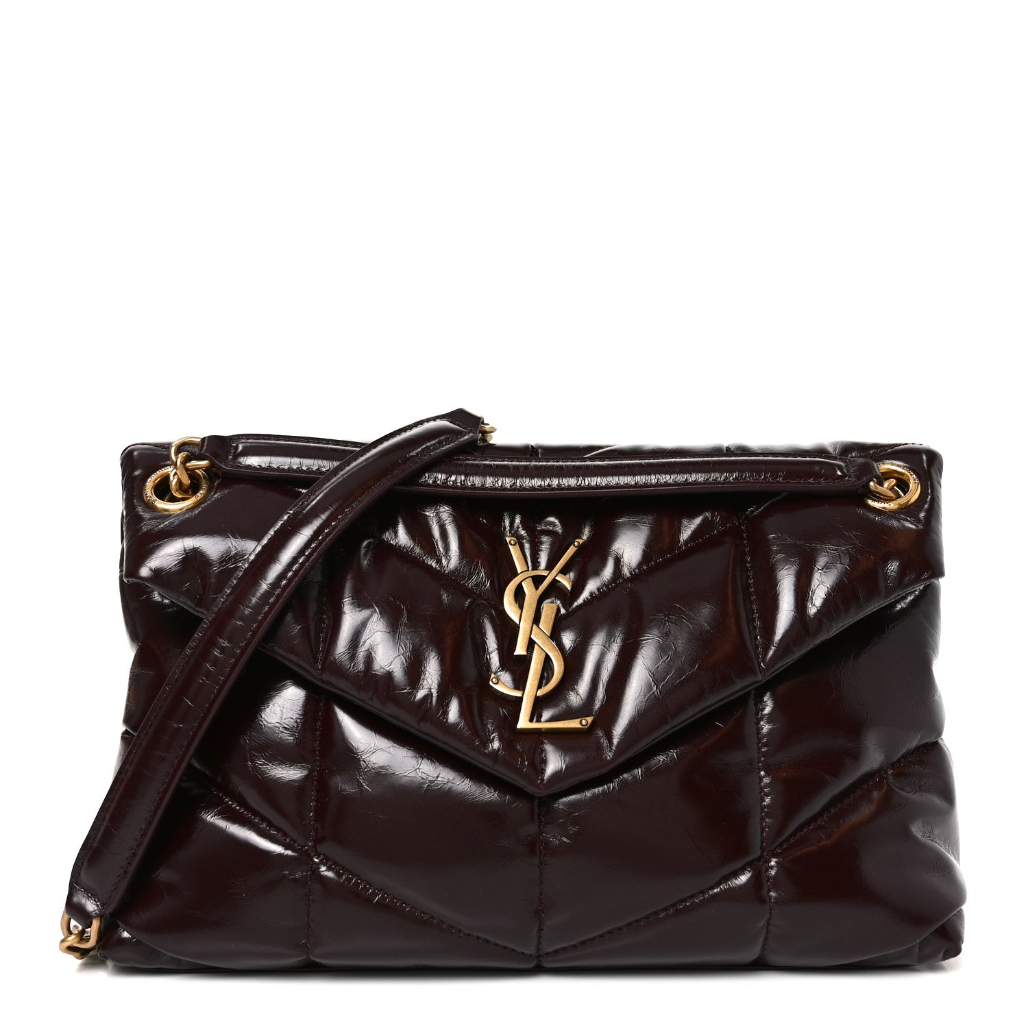 Patent Quilted Small Loulou Puffer Monogram Chain Satchel Barolo Red