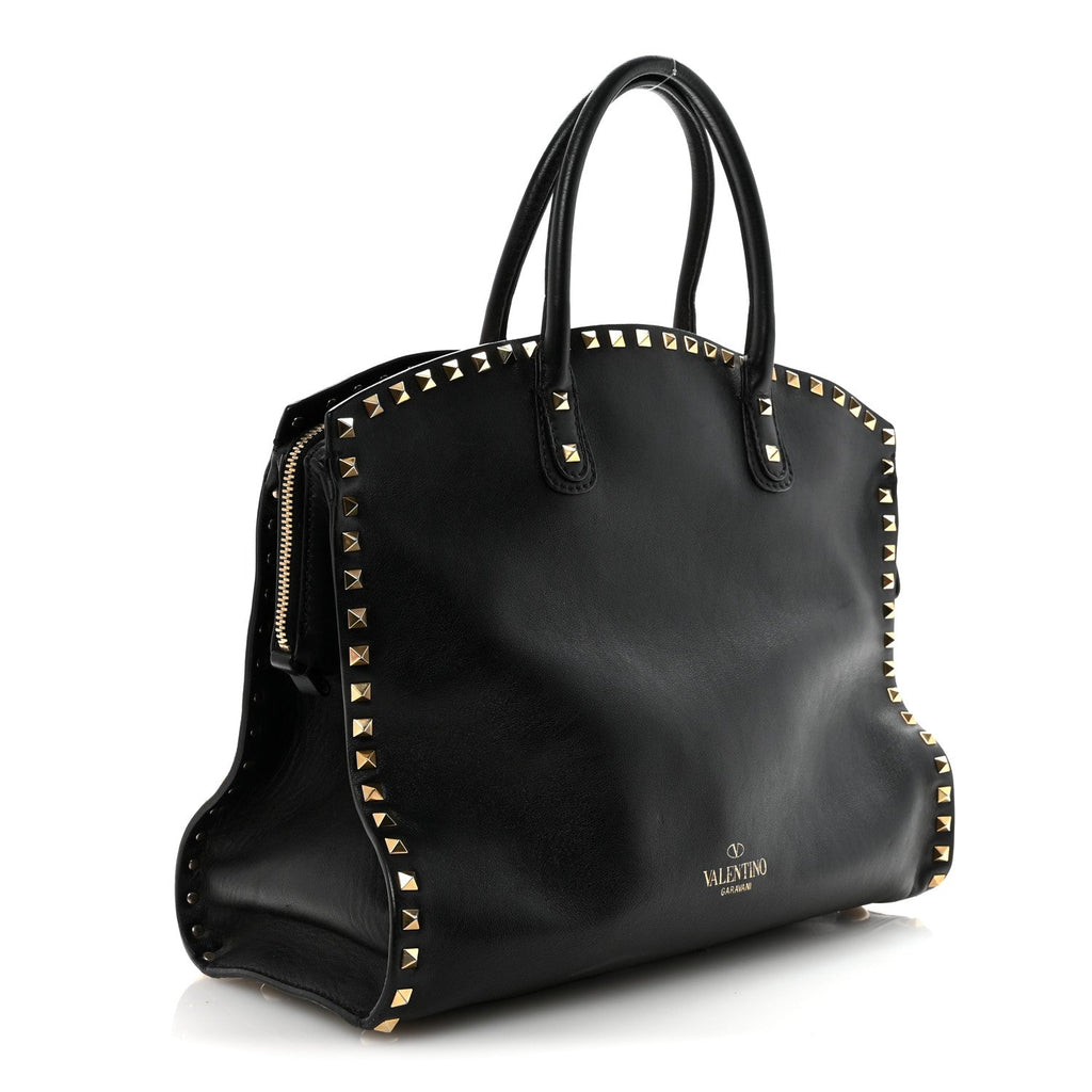 Vitello Rockstud Dome Shopper Black