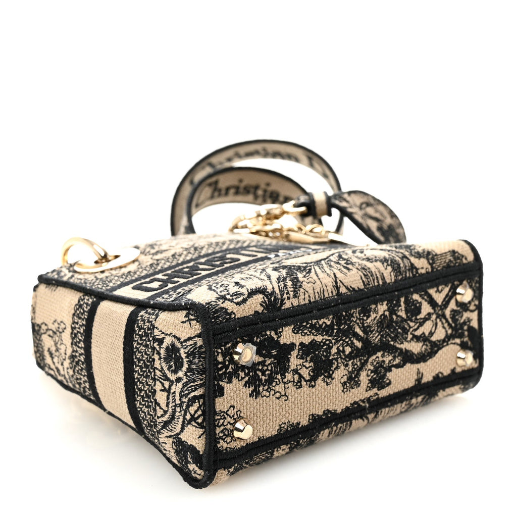 Canvas Toile De Jouy Embroidered Mini Lady D-Lite Brown Multicolor