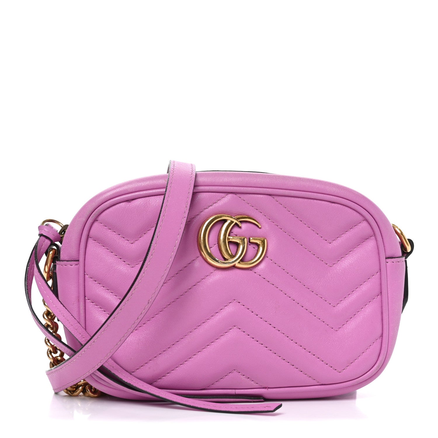 Calfskin Matelasse Mini GG Marmont Chain Shoulder Bag Candy Mousse
