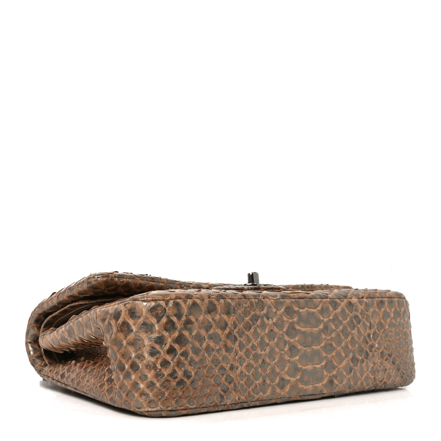 Metallic Snakeskin Medium Double Flap Beige