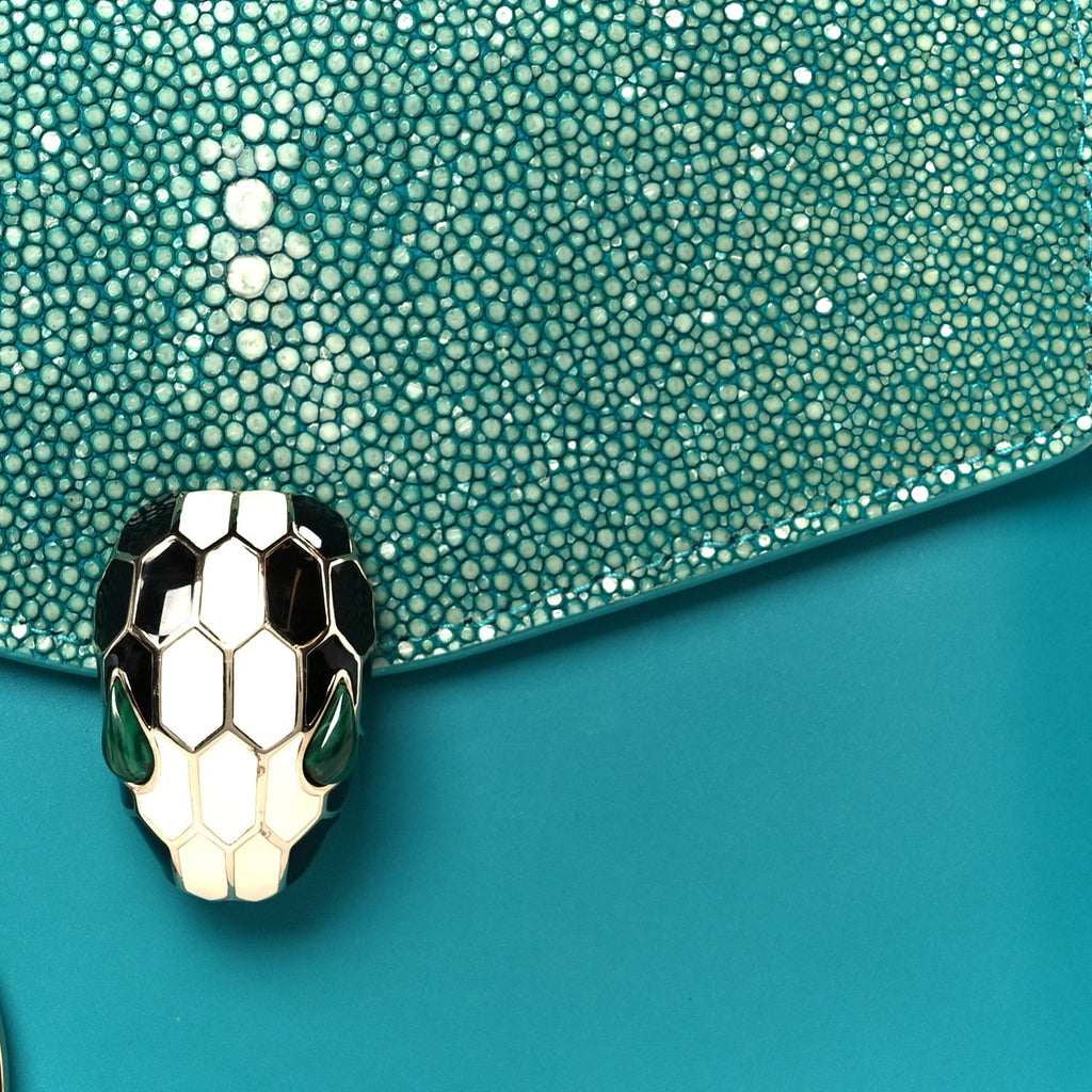Calfskin Galuchat Serpenti Forever Crossbody Turquoise