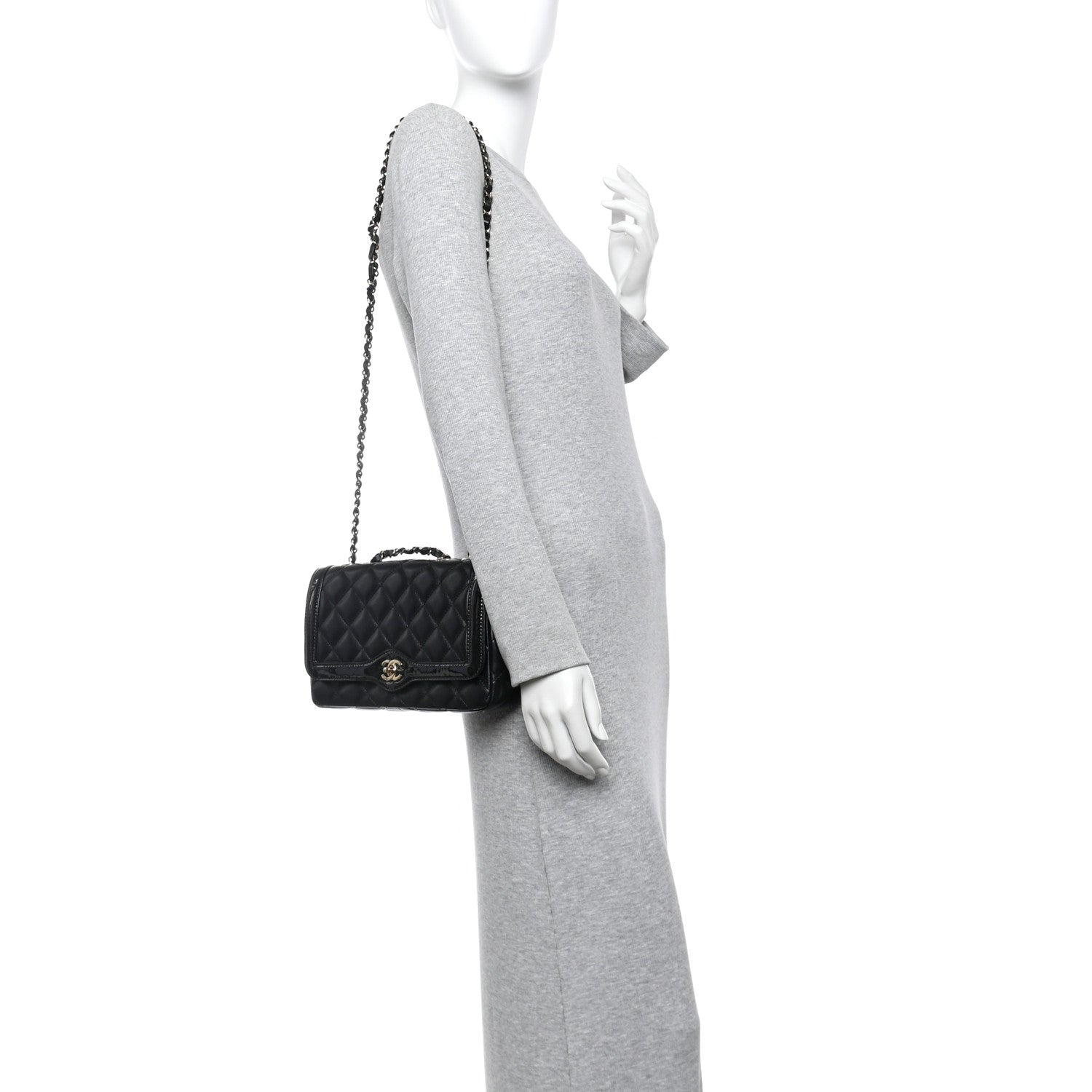 Lambskin Patent Calfskin Quilted Small Flap Bag Black