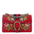 Calfskin Web Floral Embroidered Small Dionysus Shoulder Bag Hibiscus Red
