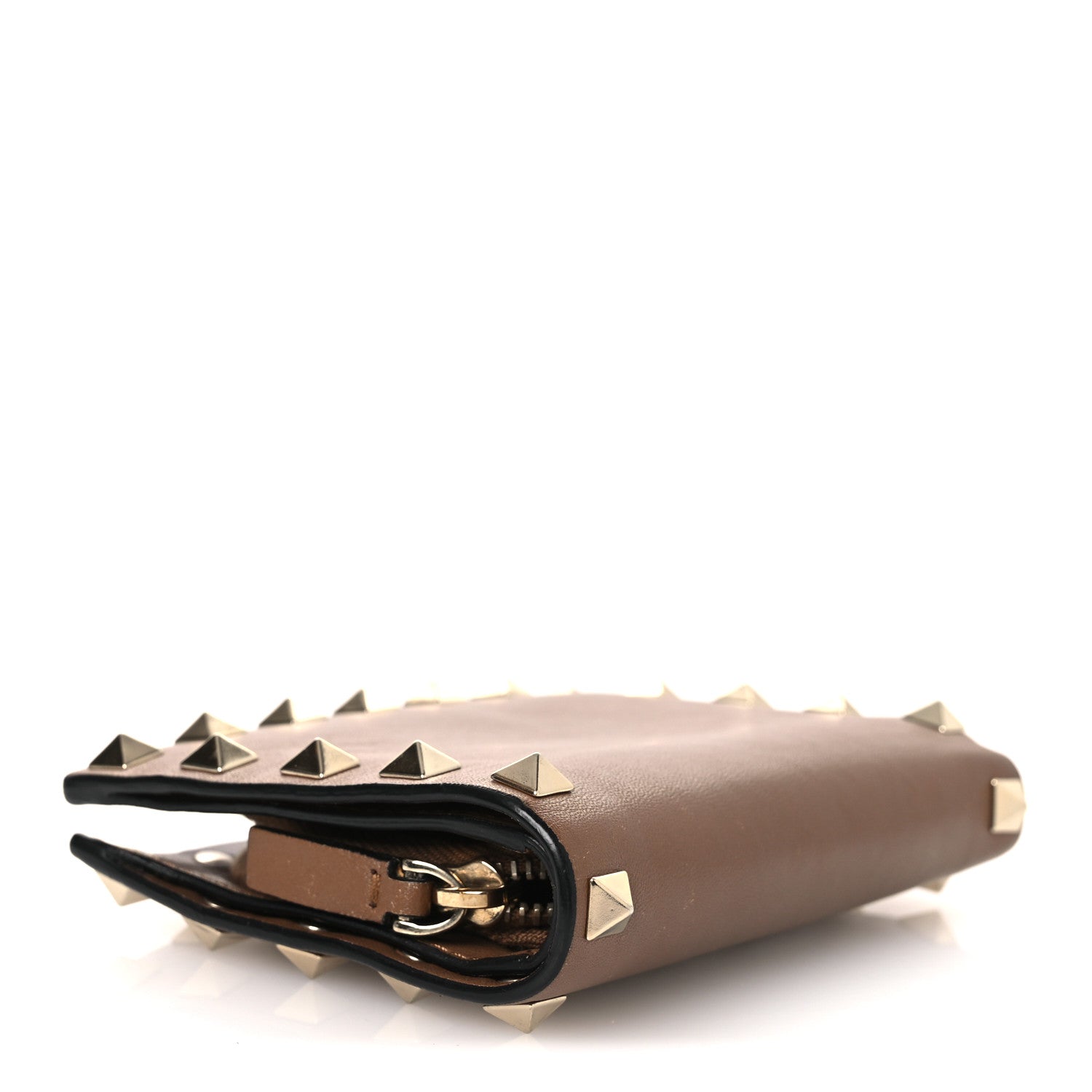 Vitello Rockstud Compact Wallet Cognac
