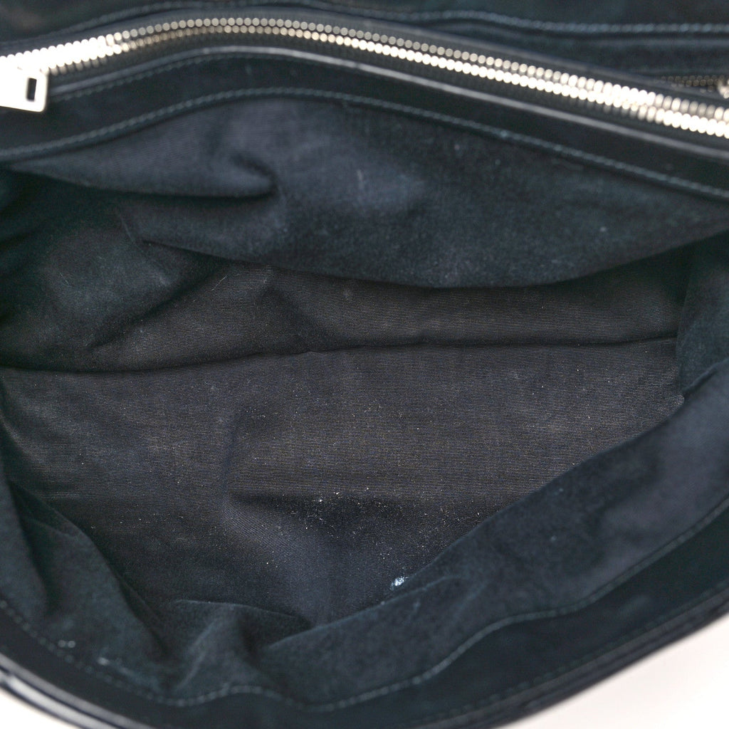 Calfskin Y Quilted Monogram Large Loulou Chain Satchel Black