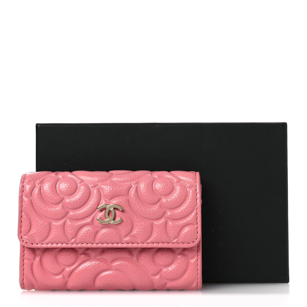 Caviar Camellia Embossed  Holder Wallet Pink