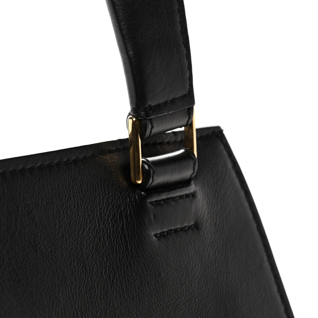 Smooth Calfskin Medium Bi-Color Edge Shoulder Bag Black Beige
