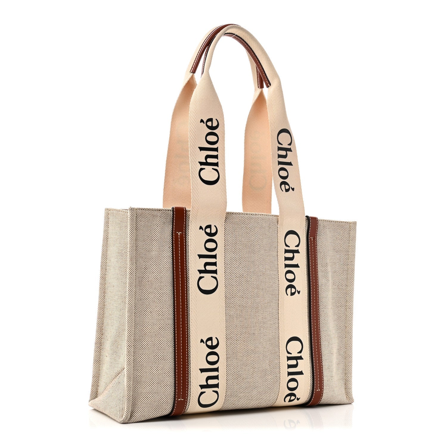 Cotton Calfskin Medium Woody Ribbon Tote White Brown