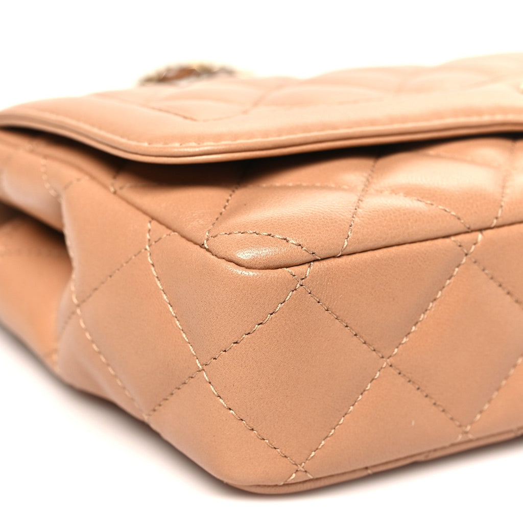 Lambskin Quilted Small Flap Bag Dark Beige