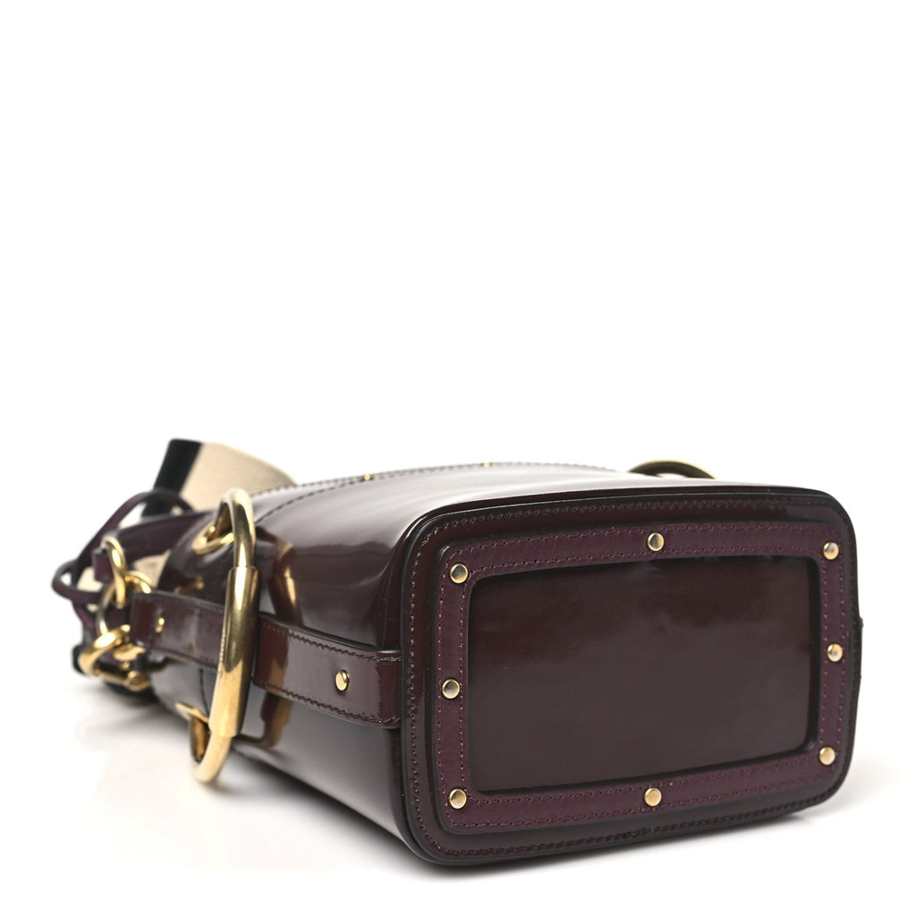 Patent Calfskin Mini Roy Bucket Bag Burnt Brown
