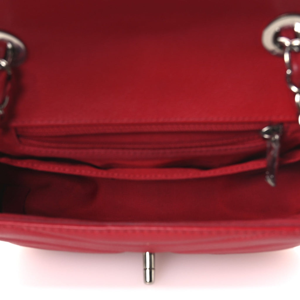 Caviar Chevron Quilted Small Single Flap Red