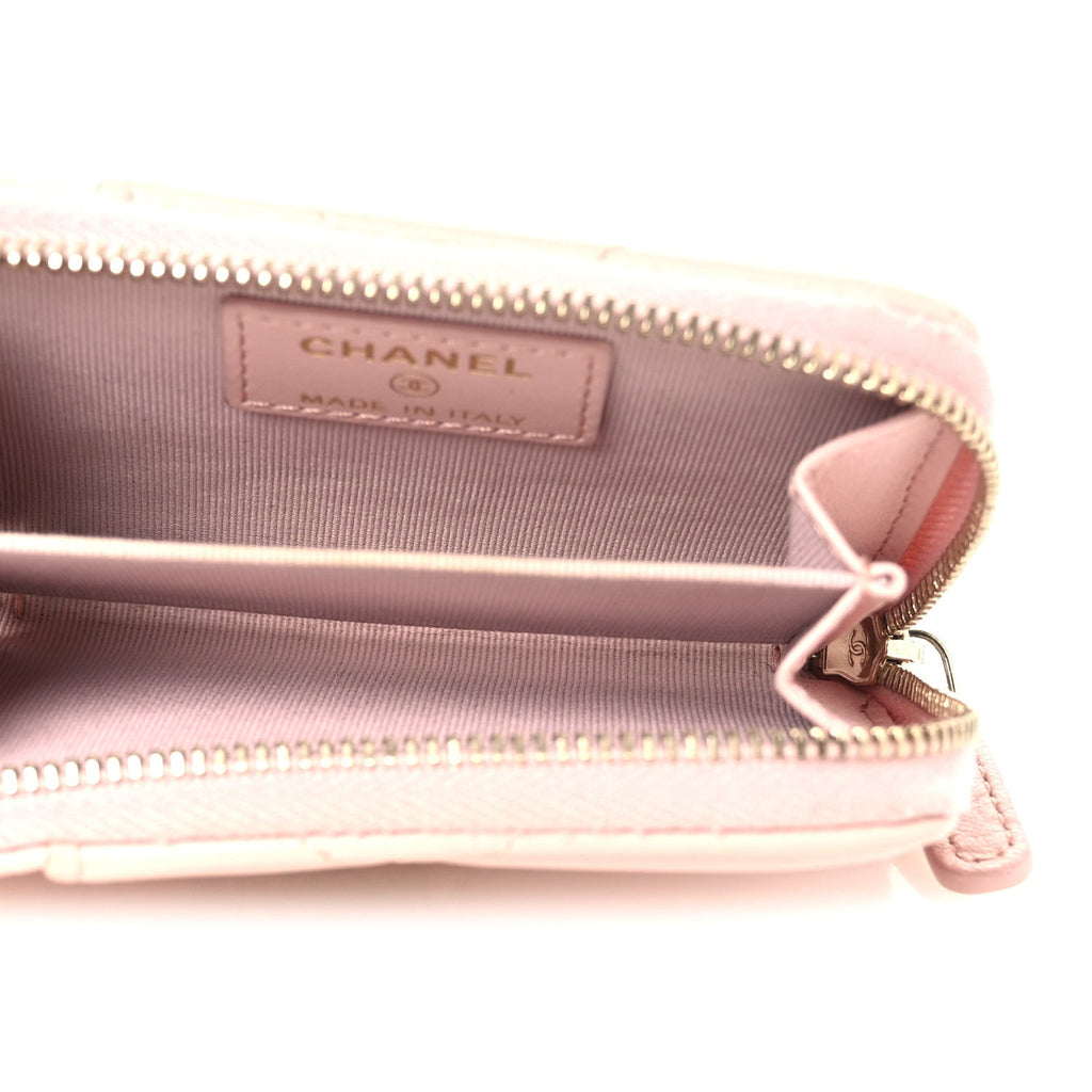 Lambskin Quilted Chanel 19 Vertical Zip  Holder Wallet Light Pink