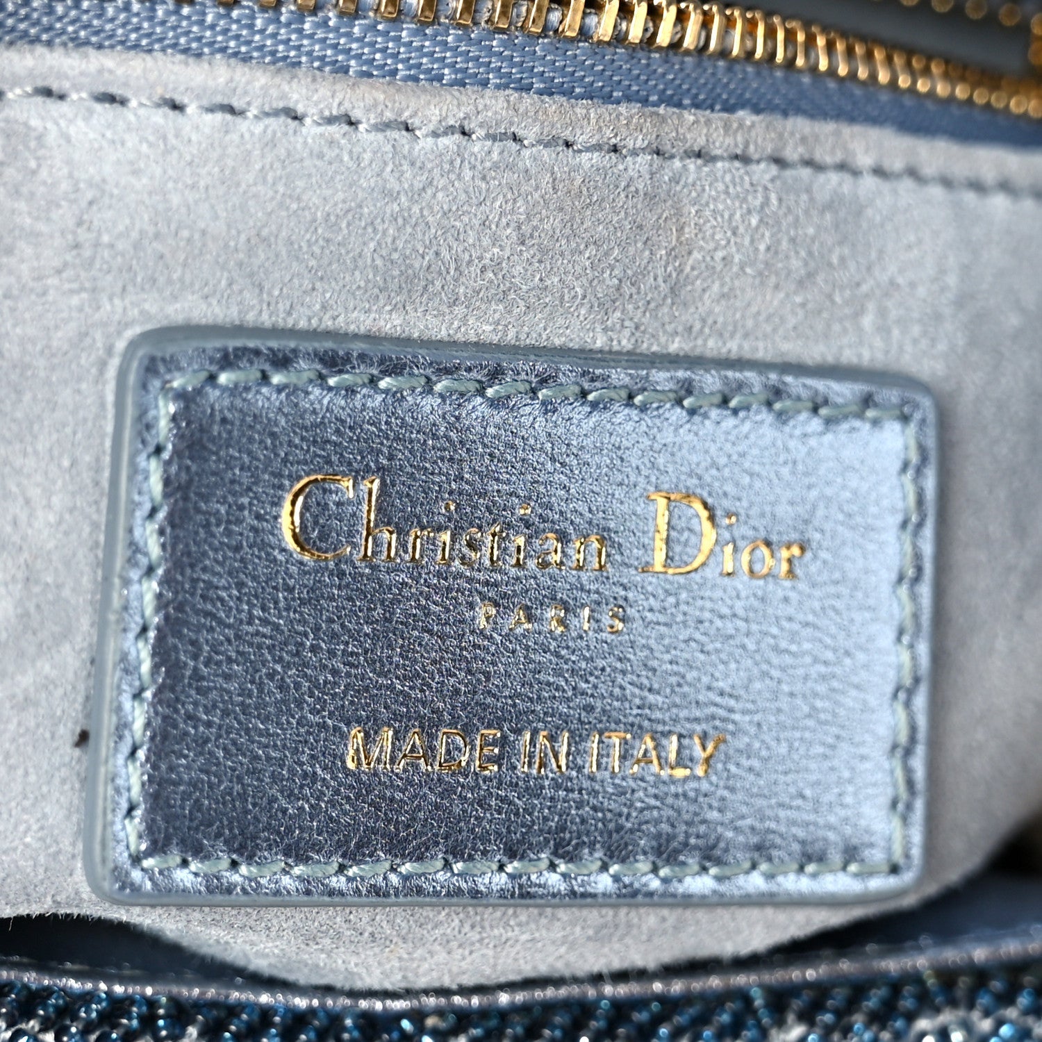 Metallic Calfskin Satin Celestial Bead Embroidery Cannage Mini Lady Dior Blue