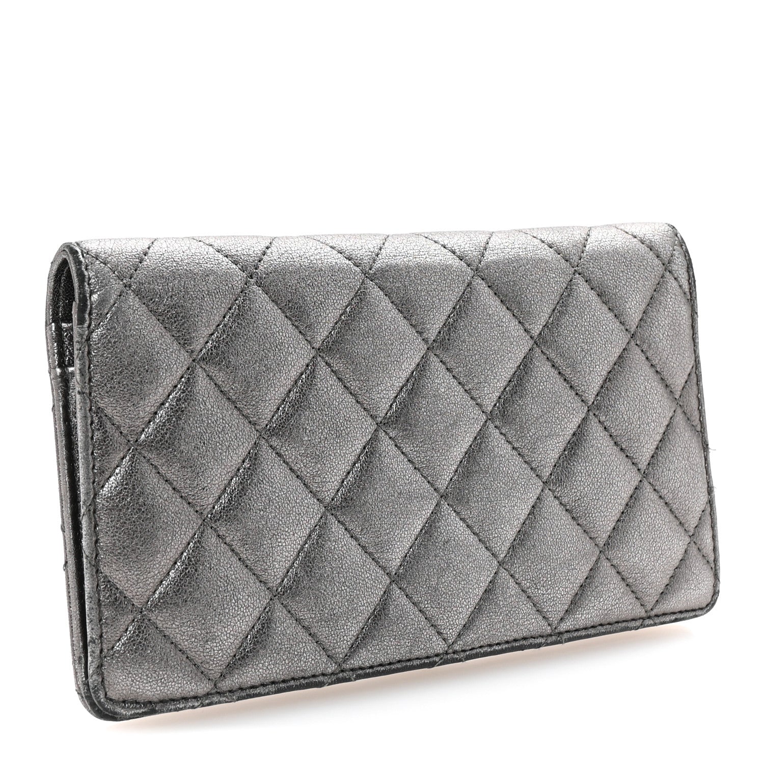 Metallic Aged Calfskin Quilted Reissue Yen Wallet Silver