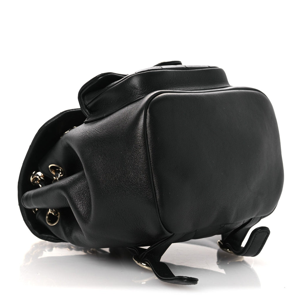 Lambskin Quilted Small Duma Drawstring Backpack Black