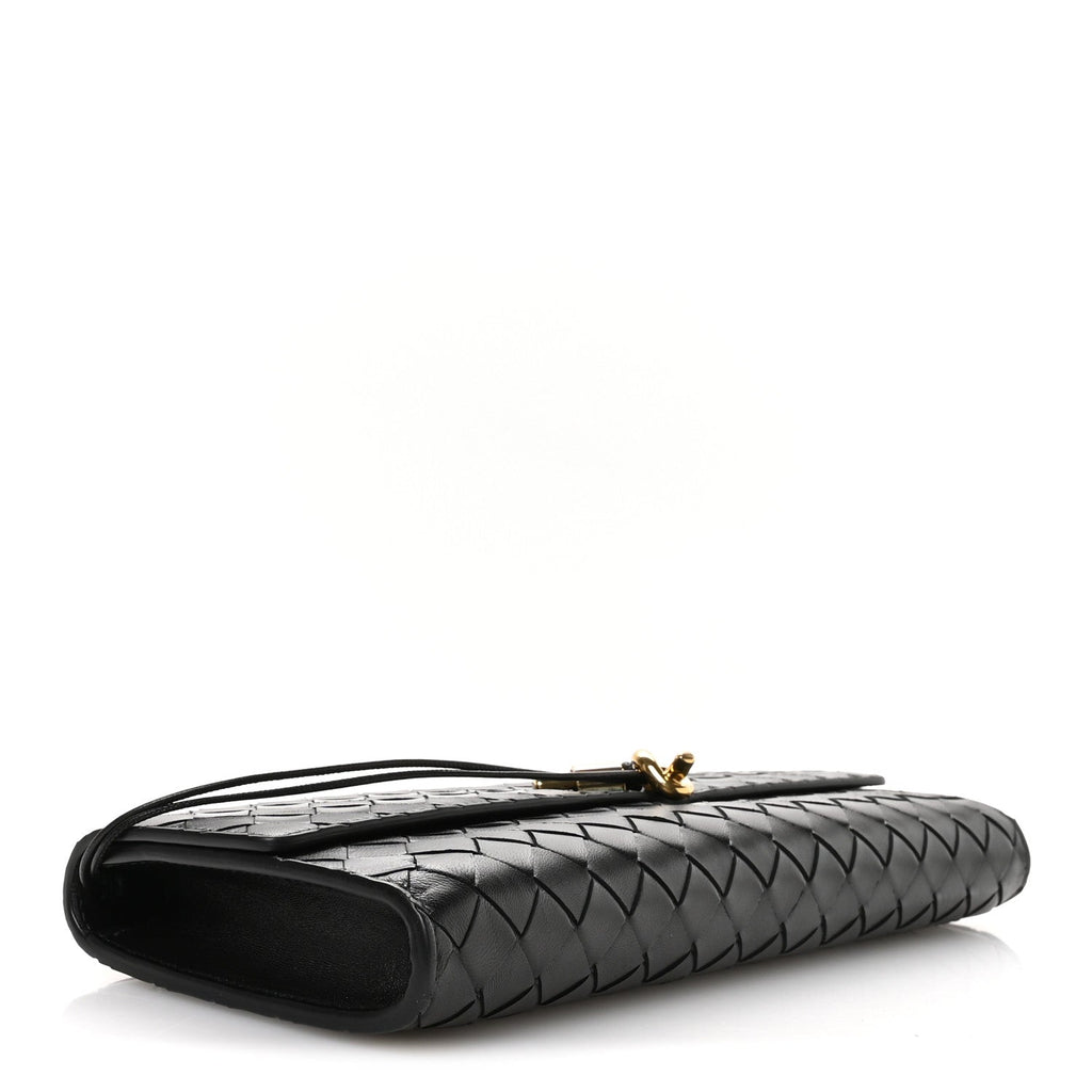 Nappa Intrecciato Long Andiamo Top Handle Clutch Black